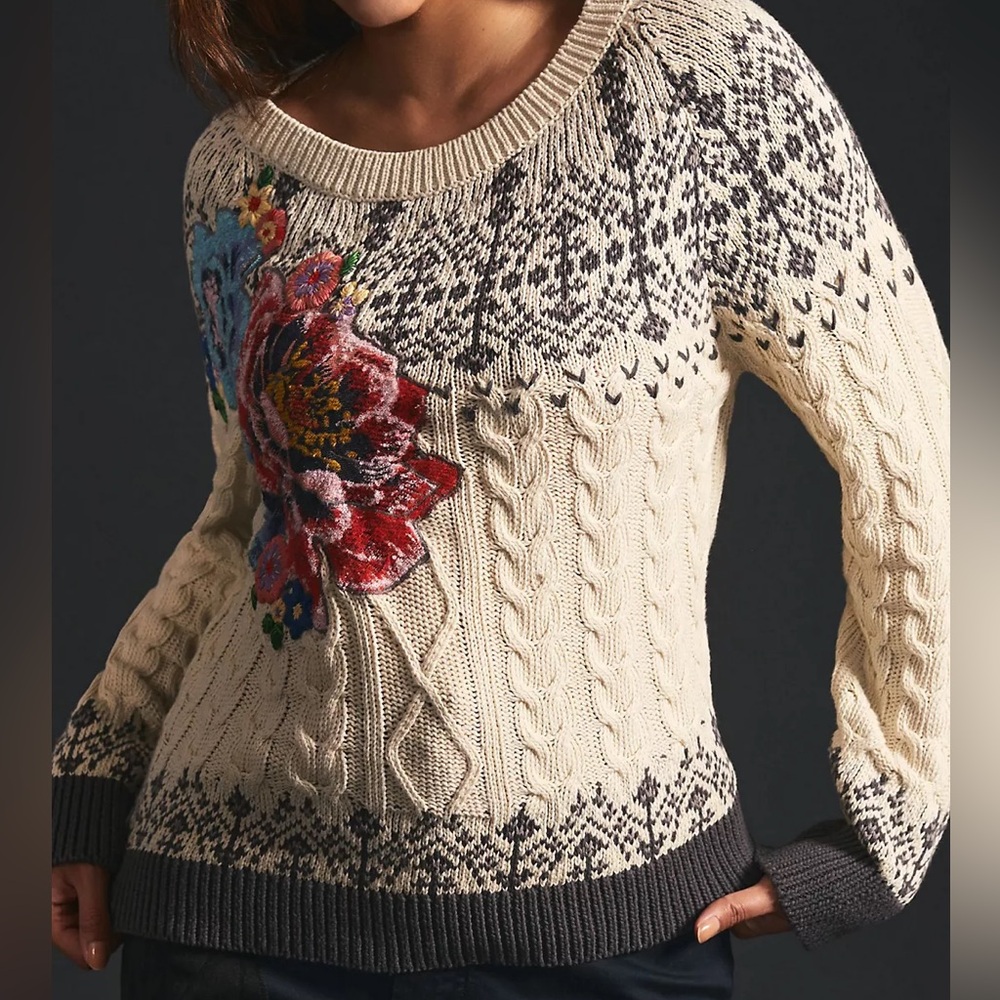 Anthropologie Cable-Knit Fair Isle Sweater - Picture 2 of 7